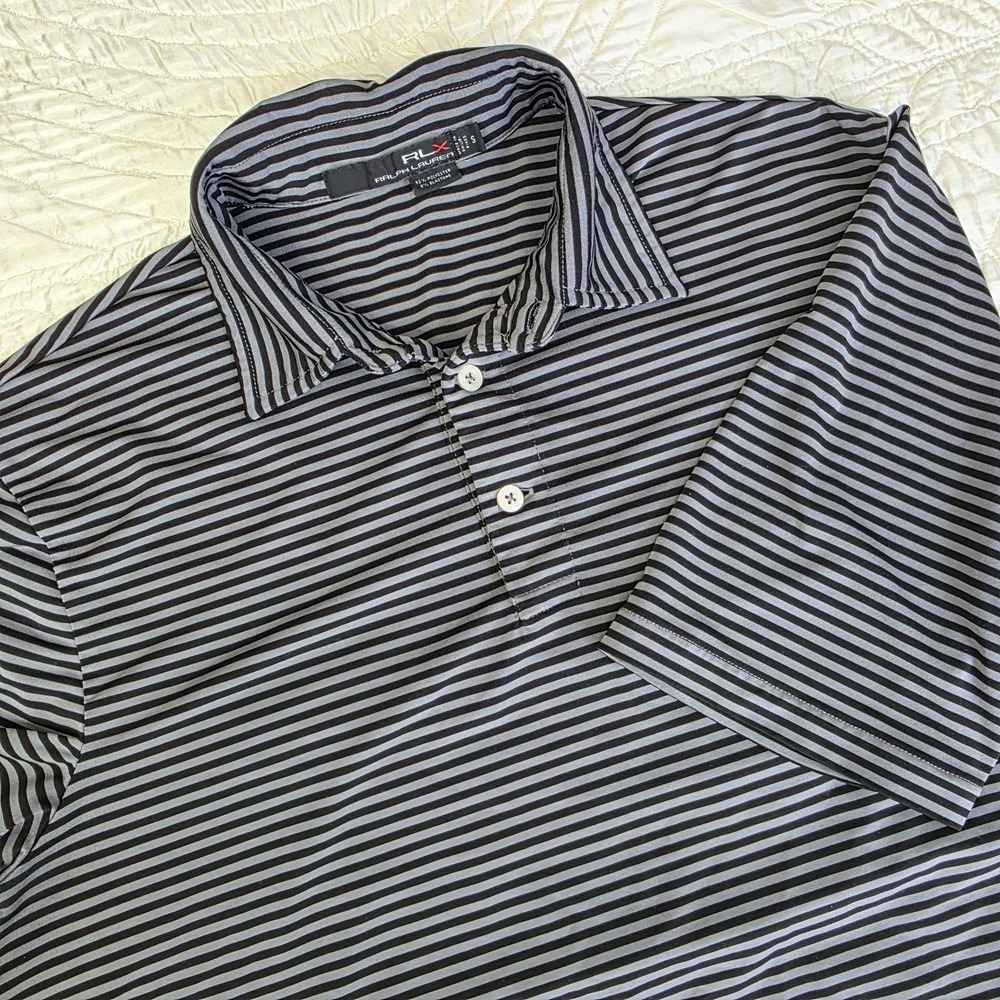 RLX Ralph Lauren Polo Mens‎ Small Black Gray Striped Golf Performance Stretch